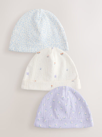 Multi Pointelle Baby Beanies 3 Pack (0-18mths) image 1