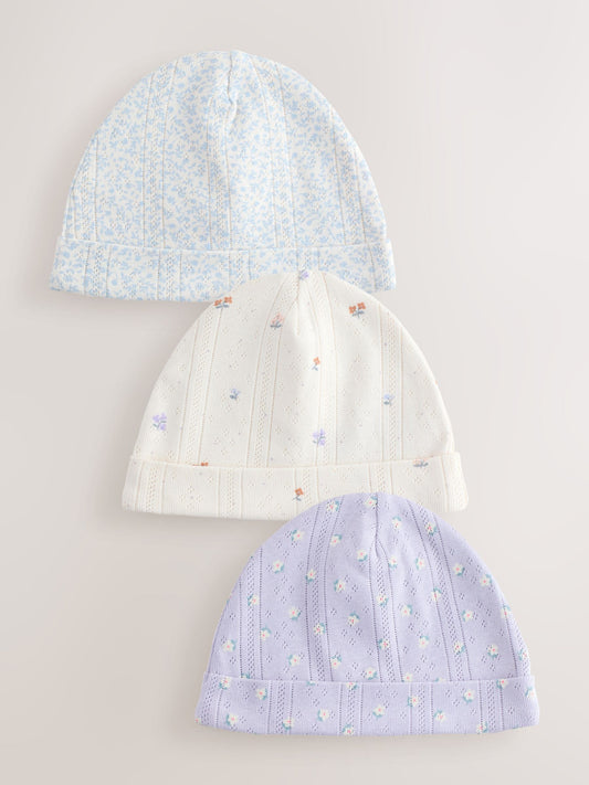 Multi Pointelle Baby Beanies 3 Pack (0-18mths) image 1