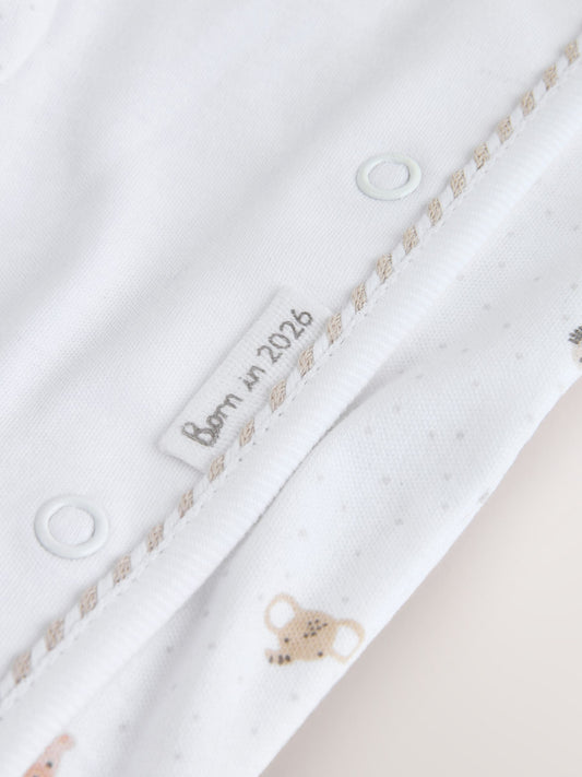 White Born in 2026 Baby Sleepsuit & Hat Set (0-9mths) image 3