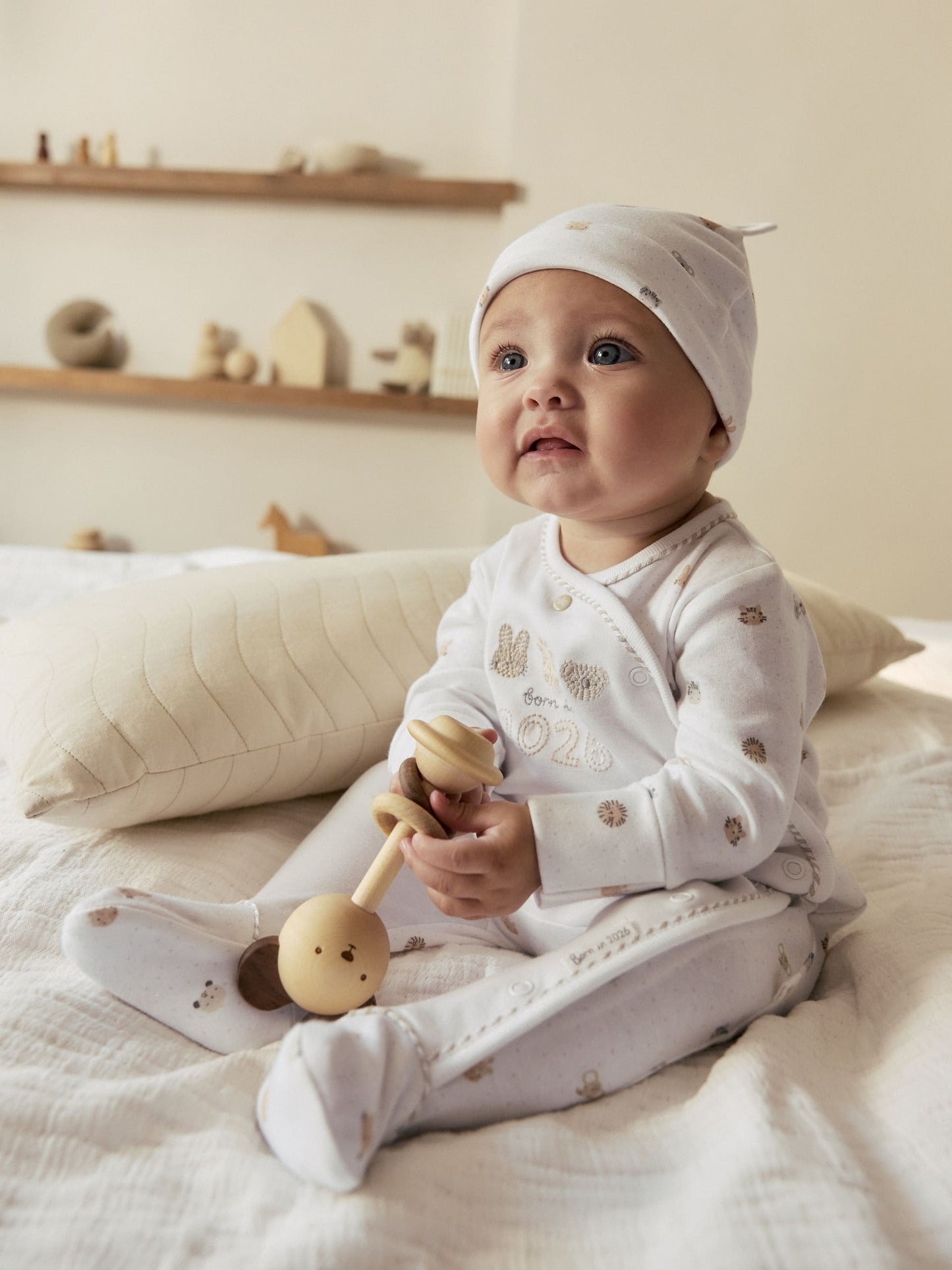 White Born in 2026 Baby Sleepsuit & Hat Set (0-9mths) image 1