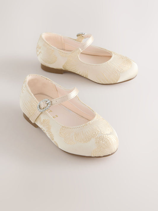 Gold Jaquard Flower Girl Occasion Mary Jane Shoes image 1