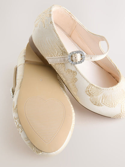 Gold Jaquard Flower Girl Occasion Mary Jane Shoes image 3