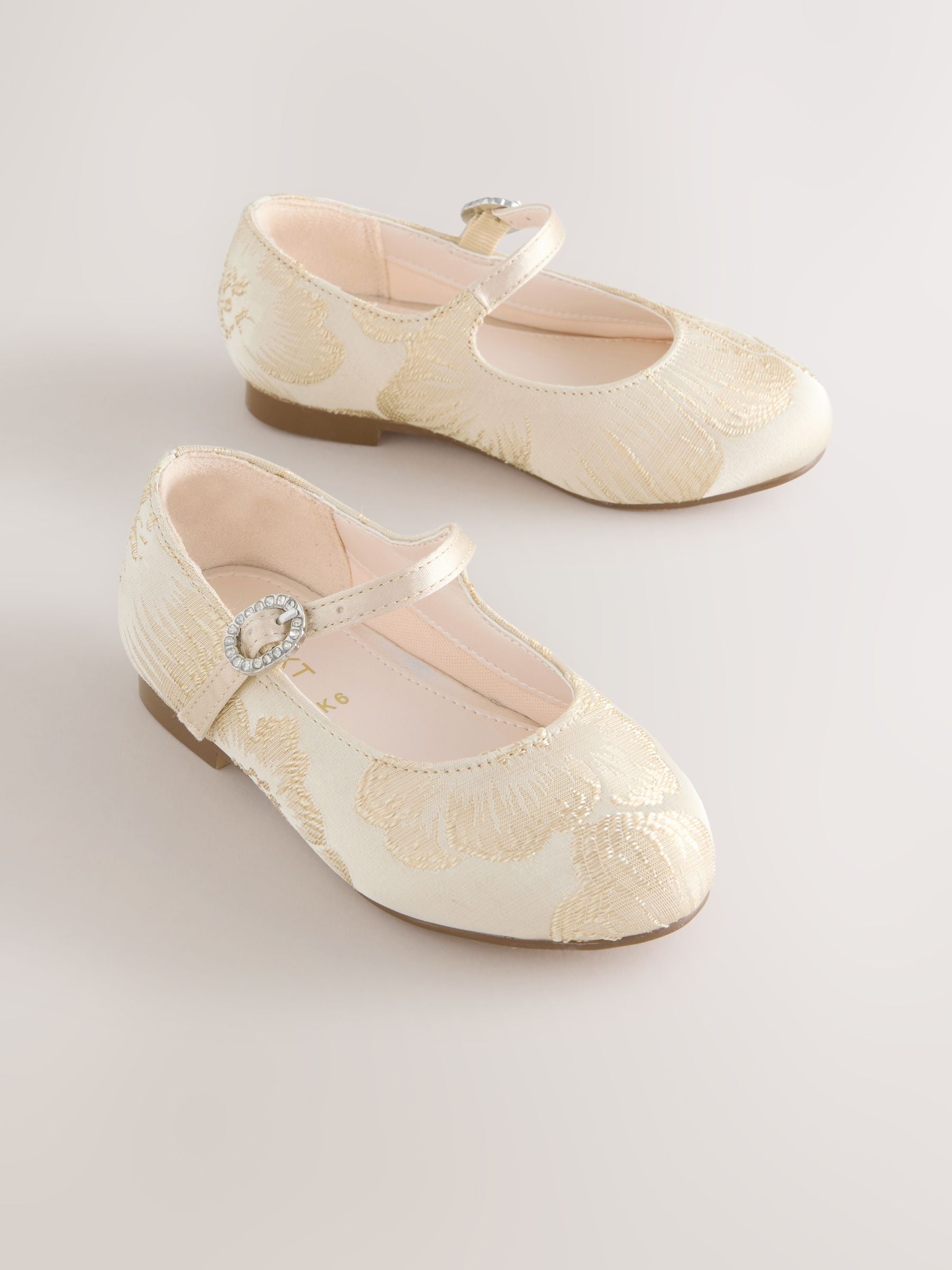Gold Jaquard Flower Girl Occasion Mary Jane Shoes image 1