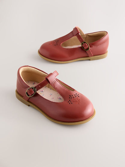 Tan Brown Leather T-Bar Shoes image 2