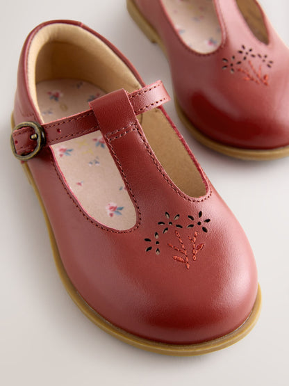 Tan Brown Leather T-Bar Shoes image 5