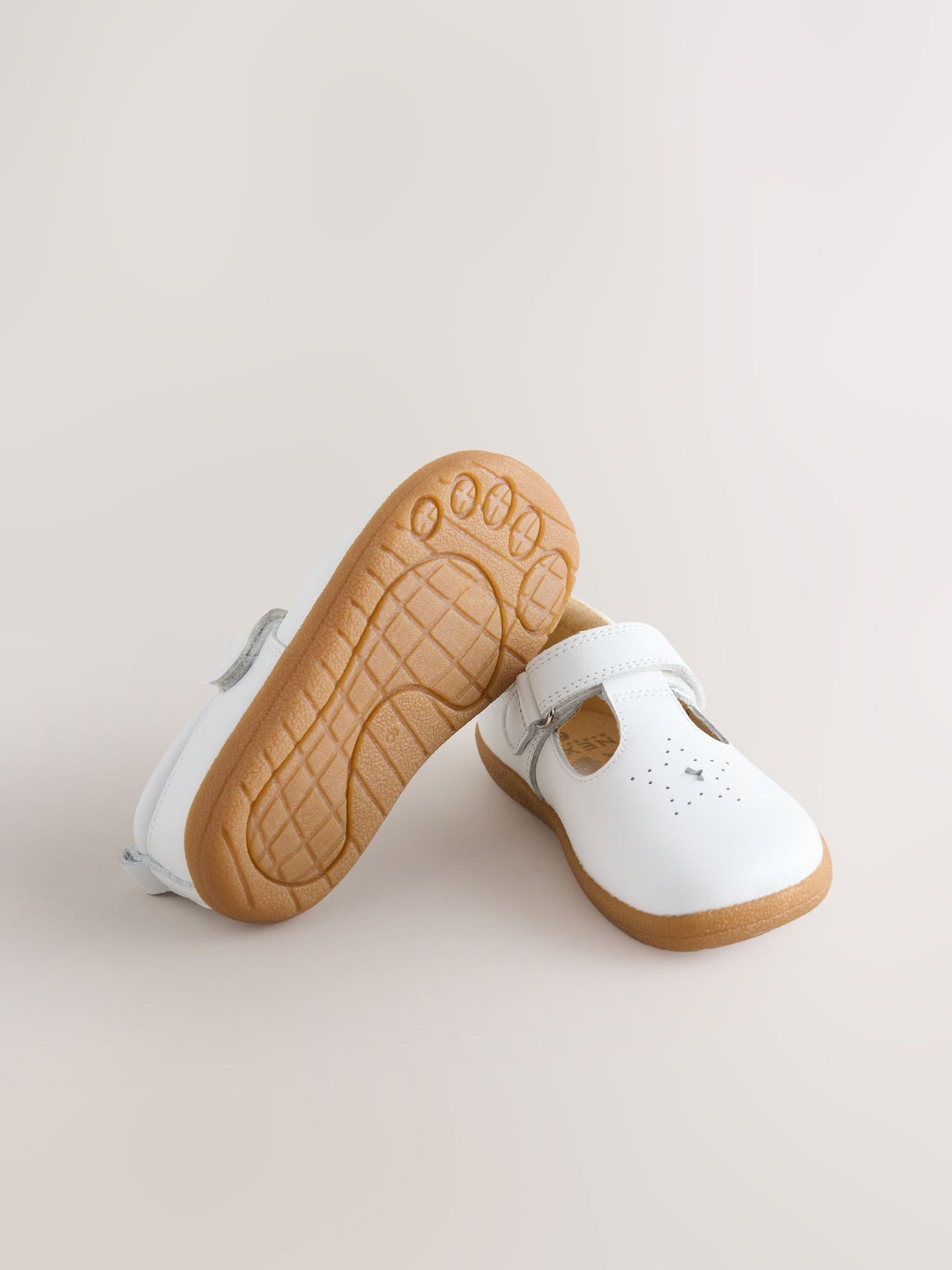 White Barefoot Leather Touch Fastening T-Bar Shoes image 4