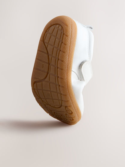 White Barefoot Leather Touch Fastening T-Bar Shoes image 5