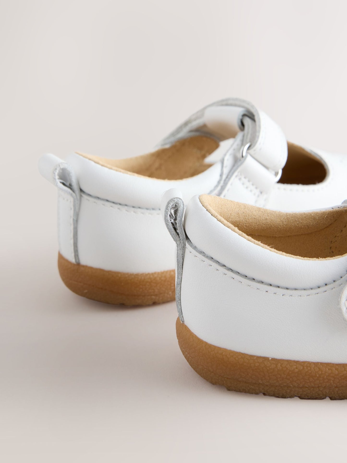 White Barefoot Leather Touch Fastening T-Bar Shoes image 6