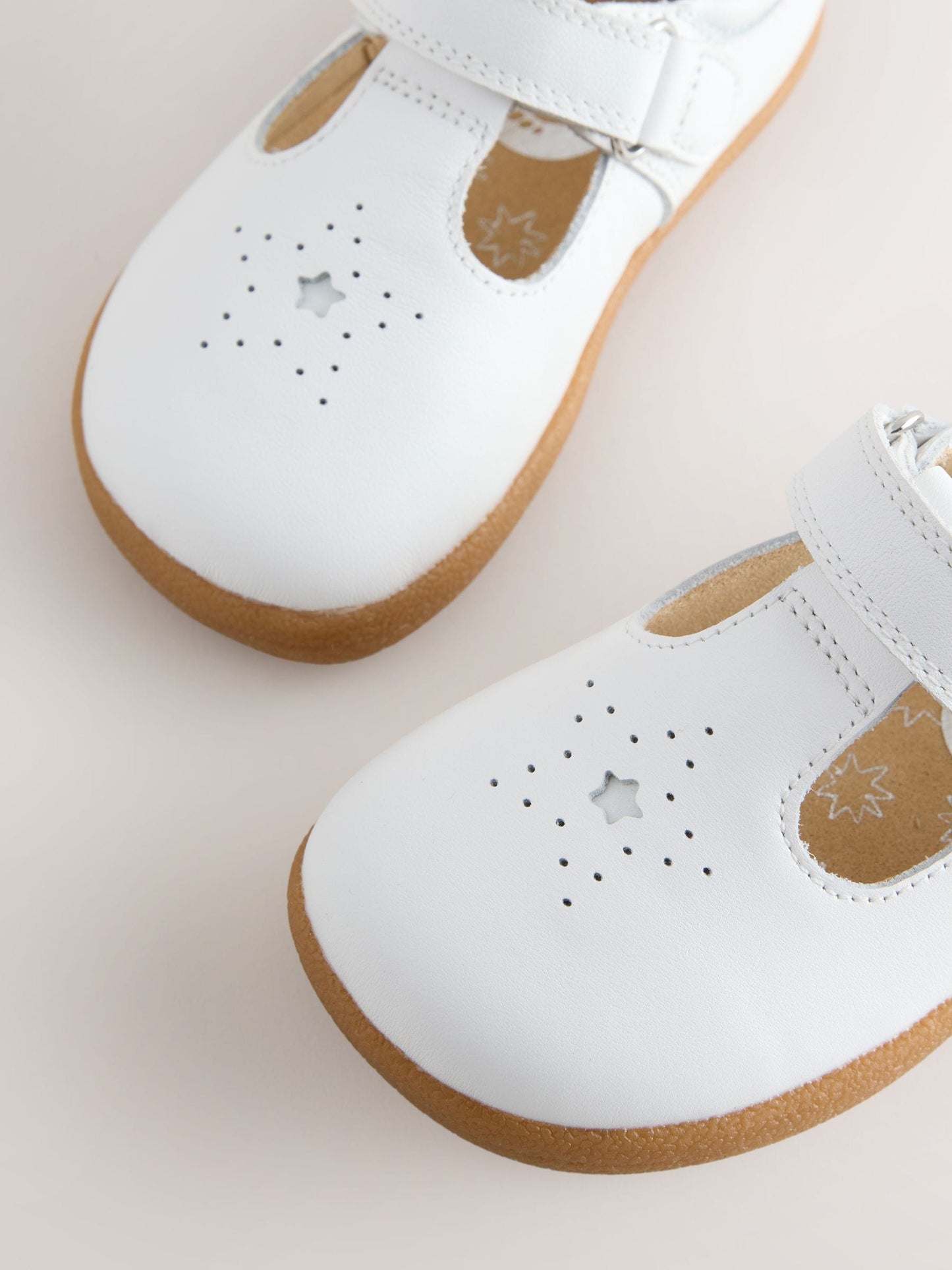 White Barefoot Leather Touch Fastening T-Bar Shoes image 7
