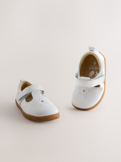 Dsiney Kidz - White Barefoot Leather Touch Fastening T-Bar Shoes image 1