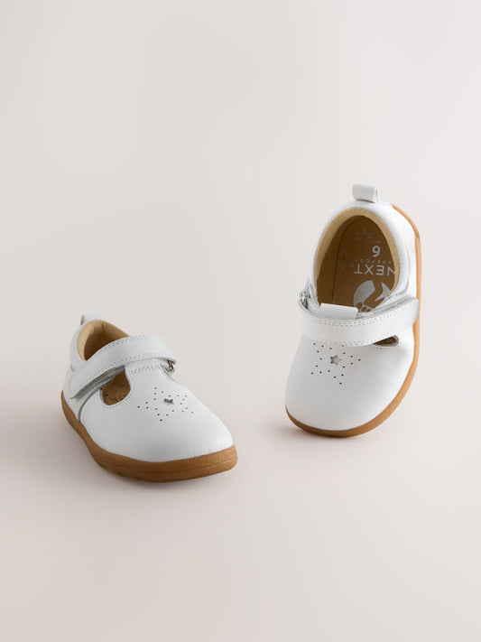 Dsiney Kidz - White Barefoot Leather Touch Fastening T-Bar Shoes image 1