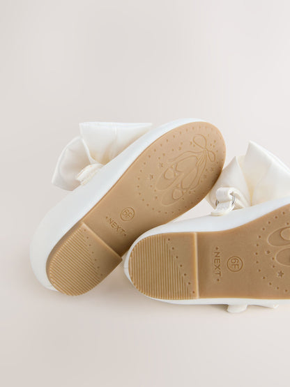 White Wide Fit (G) Bow Satin Flower Occasion Mary Jane Shoes image 5