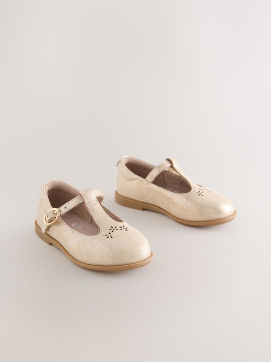 Gold Leather T-Bar Shoes image 1