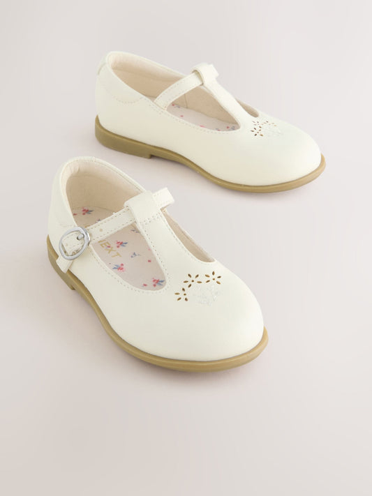 White Leather T-Bar Shoes image 2
