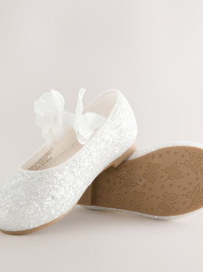 White Glitter Butterfly Strap Occasion Shoes image 3