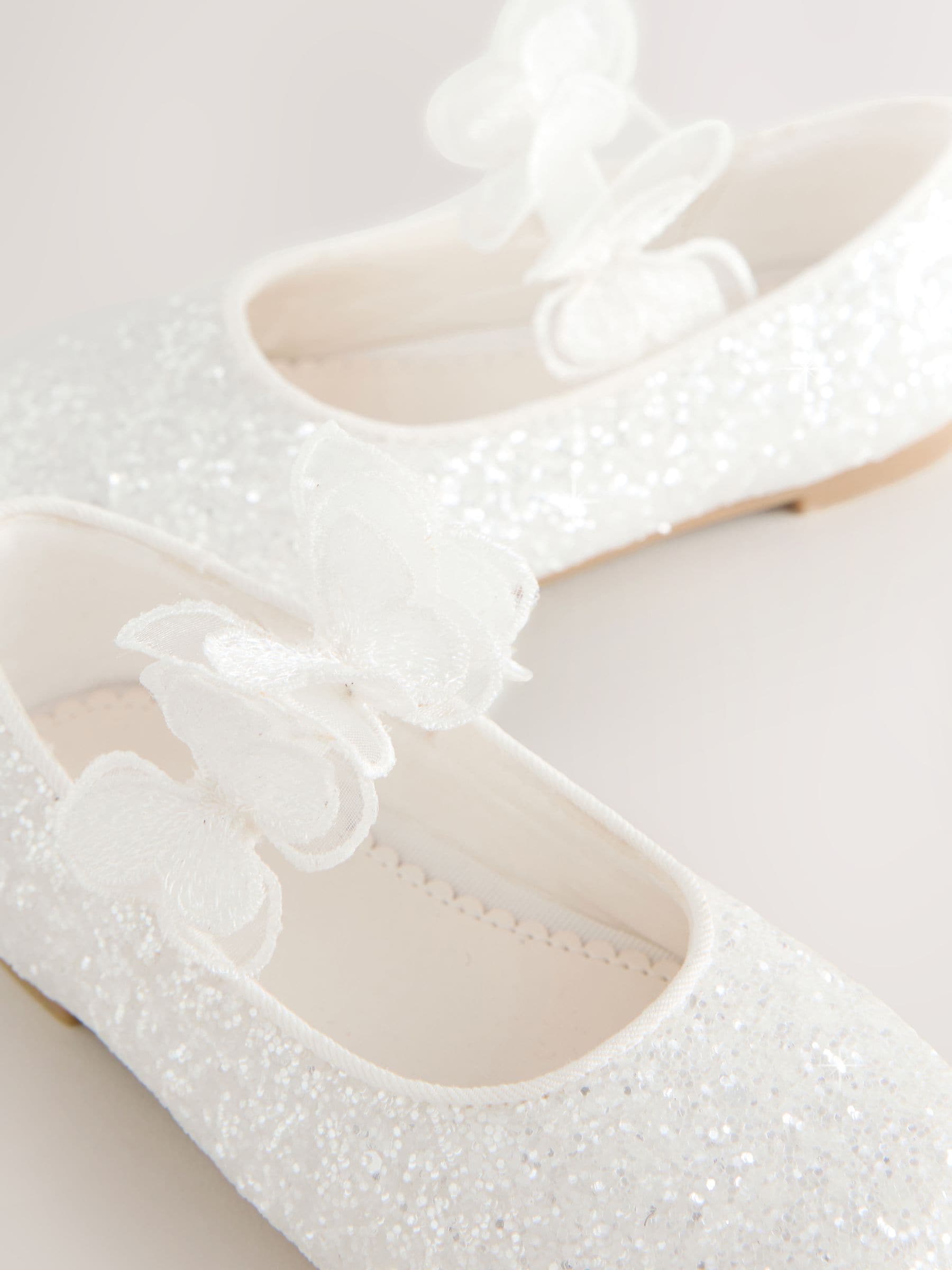 White Glitter Butterfly Strap Occasion Shoes image 4