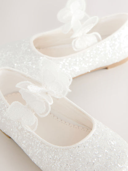 White Glitter Butterfly Strap Occasion Shoes image 4