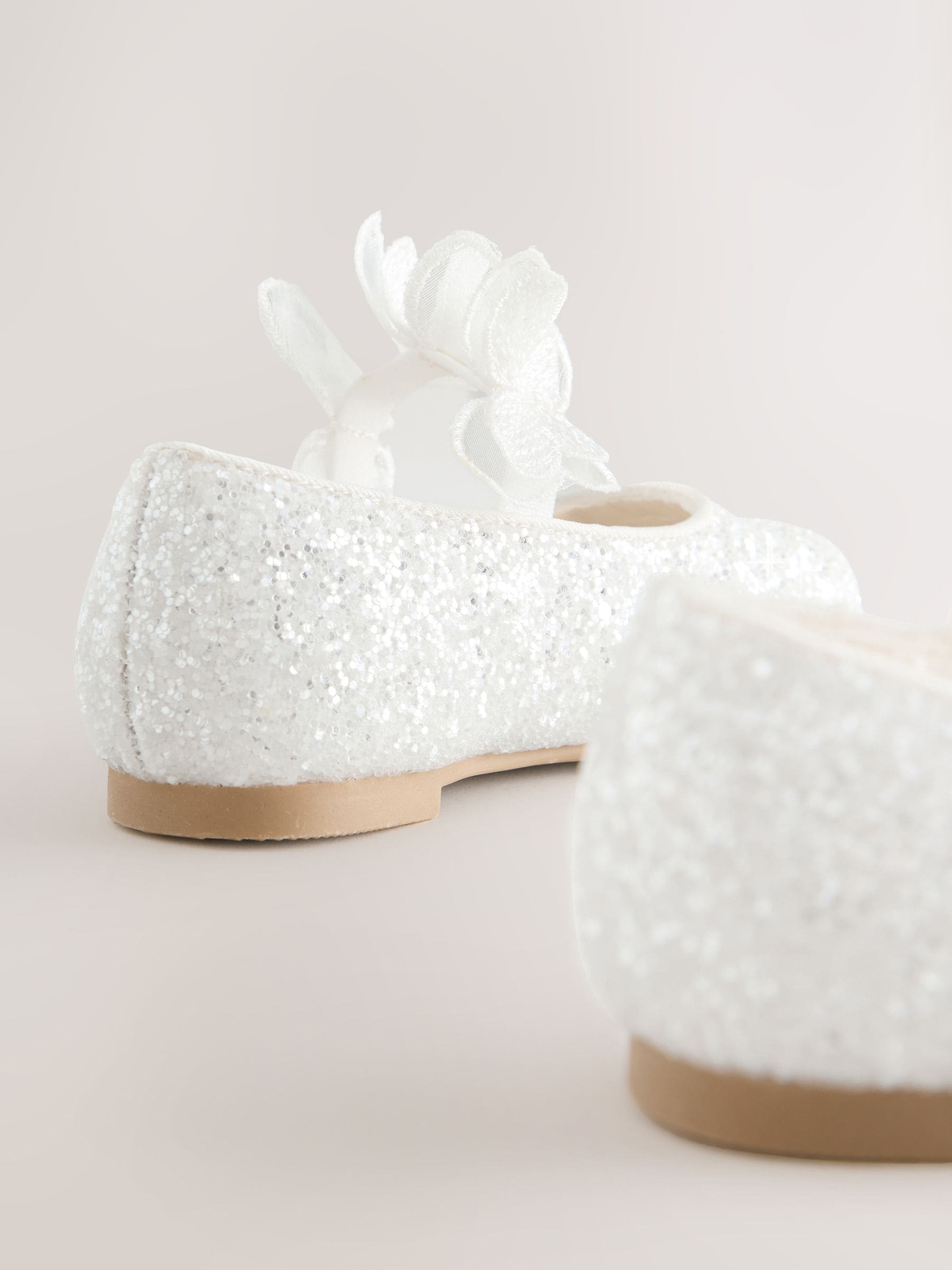 White Glitter Butterfly Strap Occasion Shoes image 5