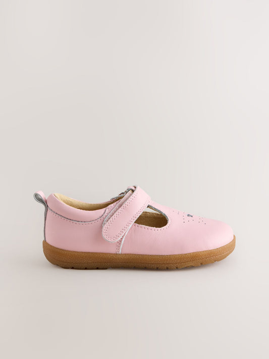 Pink Barefoot Leather Touch Fastening T-Bar Shoes image 2
