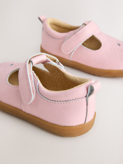 Pink Barefoot Leather Touch Fastening T-Bar Shoes image 5