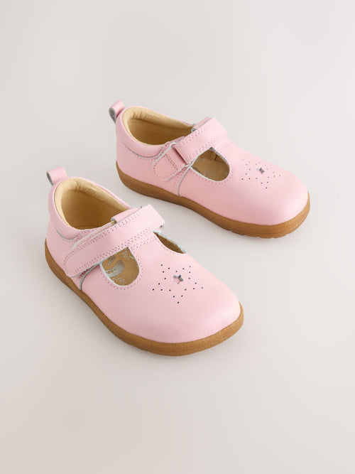 Pink Barefoot Leather Touch Fastening T-Bar Shoes image 1