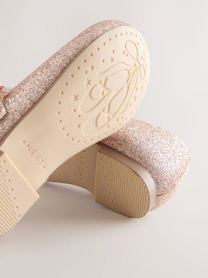 Pink Glitter Wide Fit (G) Flower Girl Occasion Mary Jane Shoes image 5