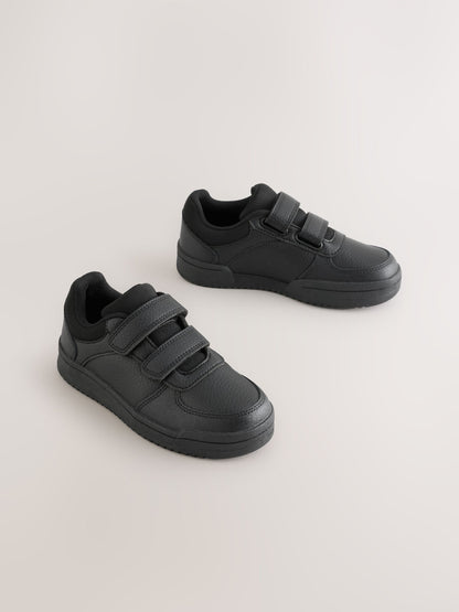 Black Textured Standard Fit (F) 2 Straps Touch Fastening School Shoes image 1