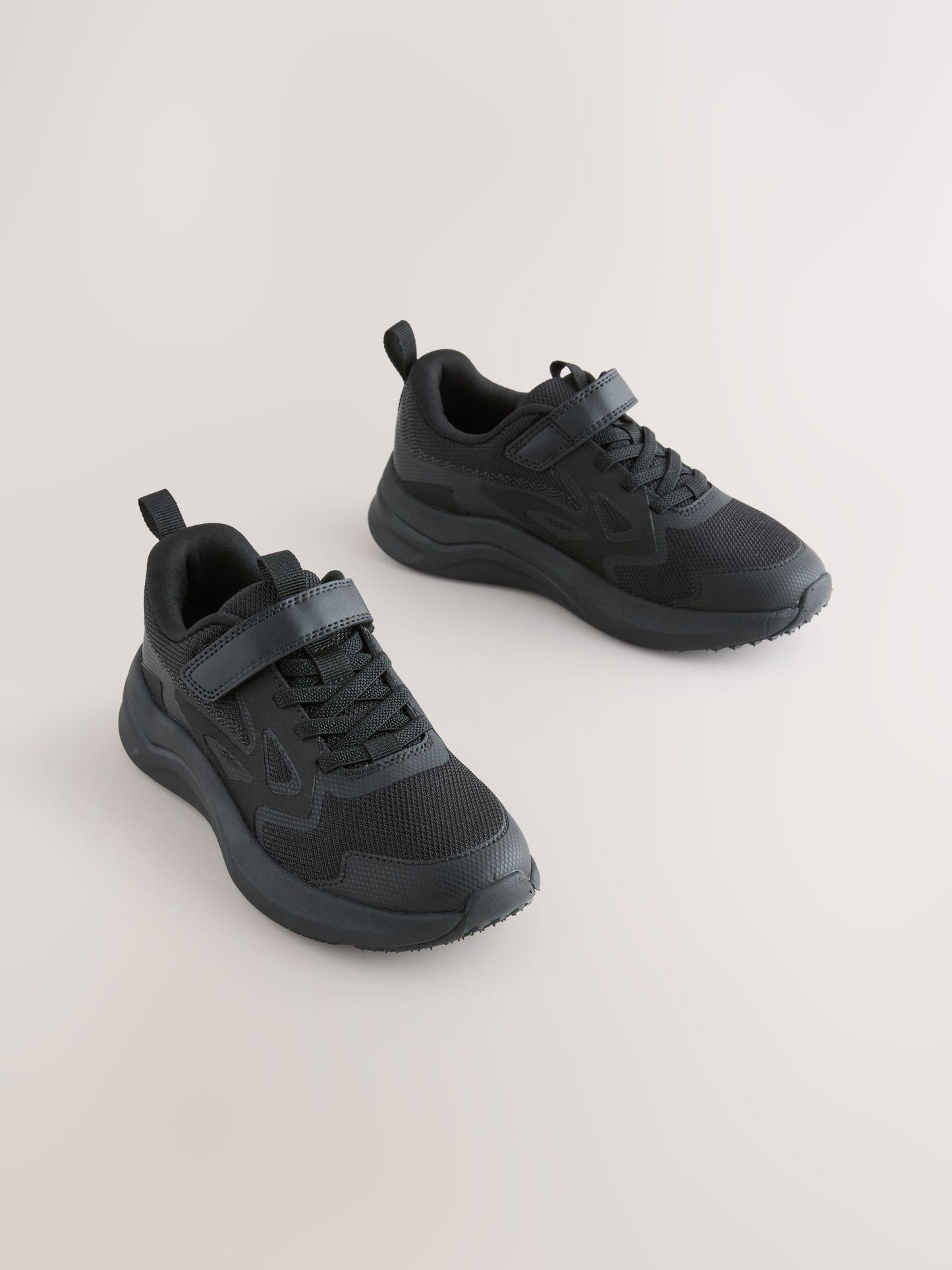 Black Standard Fit (F) Touch Fastening Elastic Lace Sporty Trainers image 1