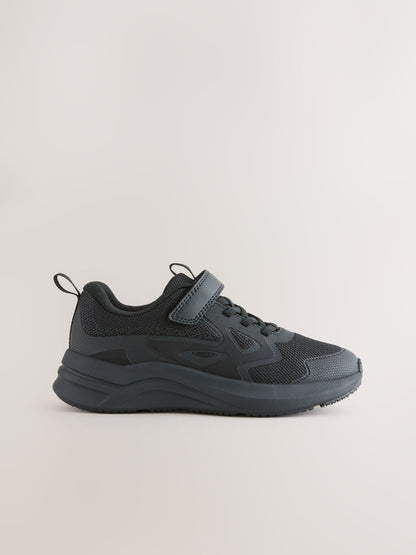 Black Standard Fit (F) Touch Fastening Elastic Lace Sporty Trainers image 2