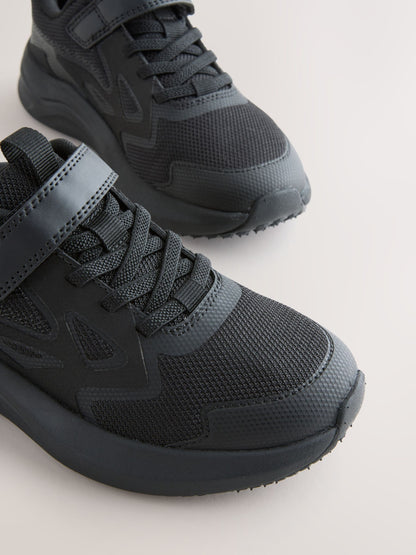 Black Standard Fit (F) Touch Fastening Elastic Lace Sporty Trainers image 5
