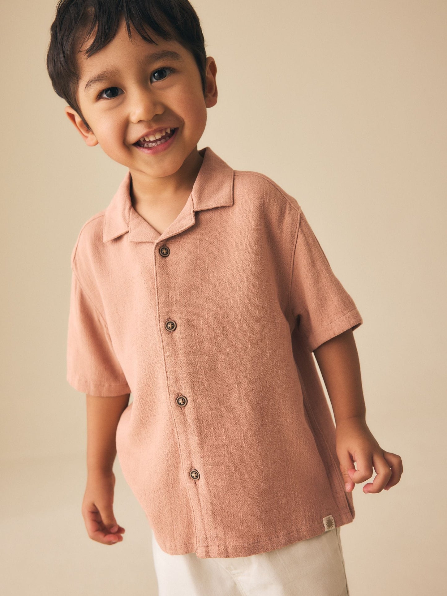 Dsiney Kidz - Rust Brown Short Sleeves Linen Blend Revere Collar Shirt (3mths-7yrs) image 1