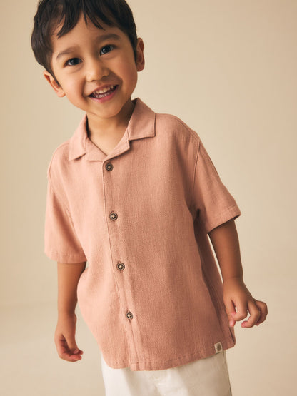 Dsiney Kidz - Rust Brown Short Sleeves Linen Blend Revere Collar Shirt (3mths-7yrs) image 1