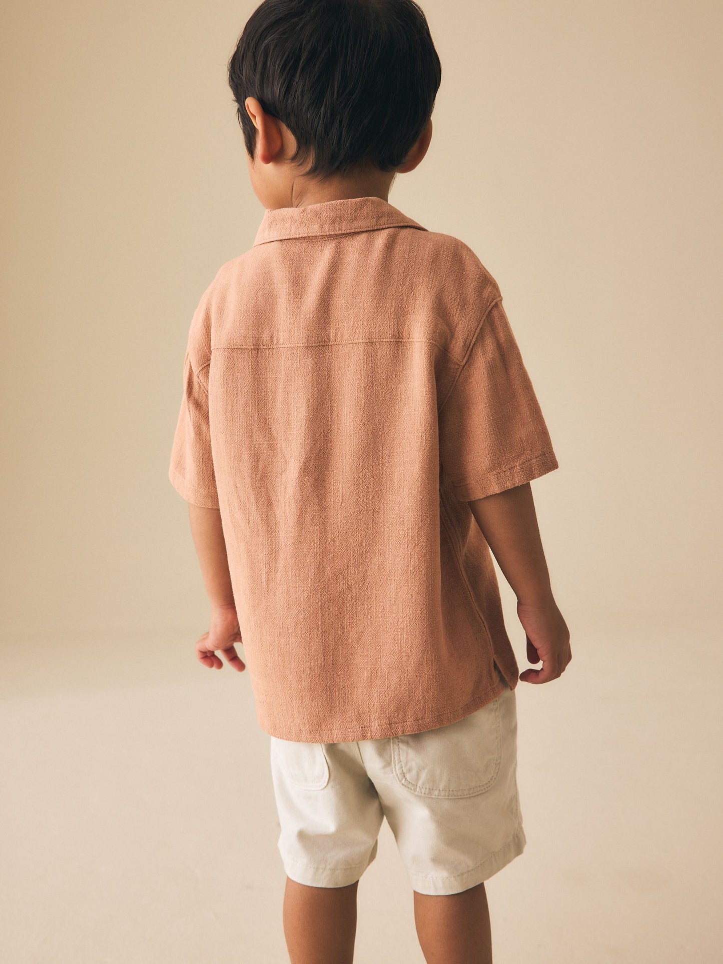 Dsiney Kidz - Rust Brown Short Sleeves Linen Blend Revere Collar Shirt (3mths-7yrs) image 2