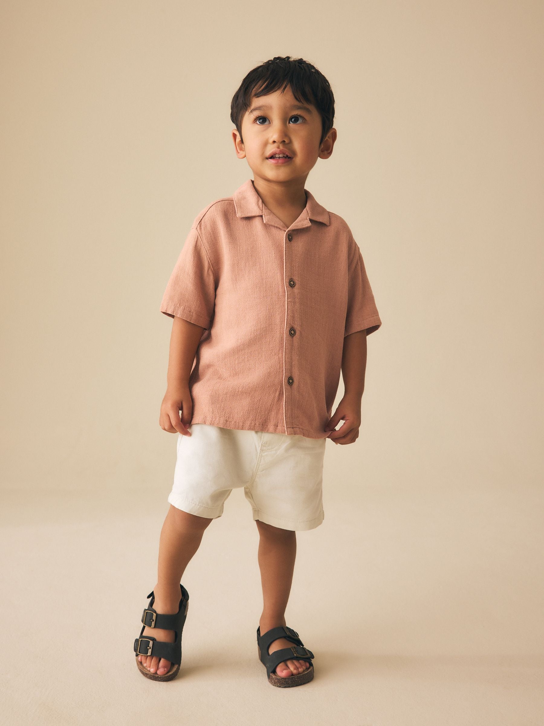 Dsiney Kidz - Rust Brown Short Sleeves Linen Blend Revere Collar Shirt (3mths-7yrs) image 3