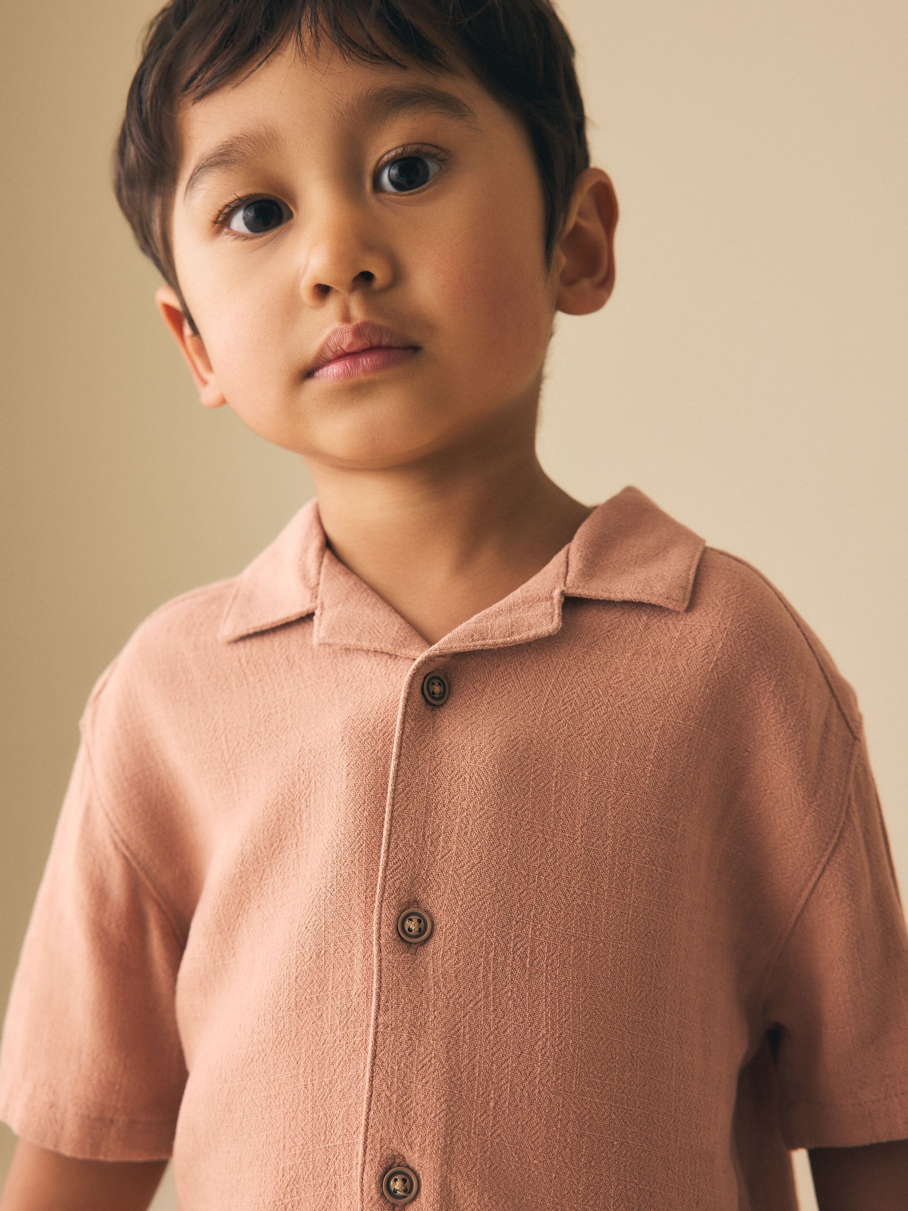 Dsiney Kidz - Rust Brown Short Sleeves Linen Blend Revere Collar Shirt (3mths-7yrs) image 4