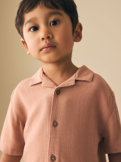 Dsiney Kidz - Rust Brown Short Sleeves Linen Blend Revere Collar Shirt (3mths-7yrs) image 4