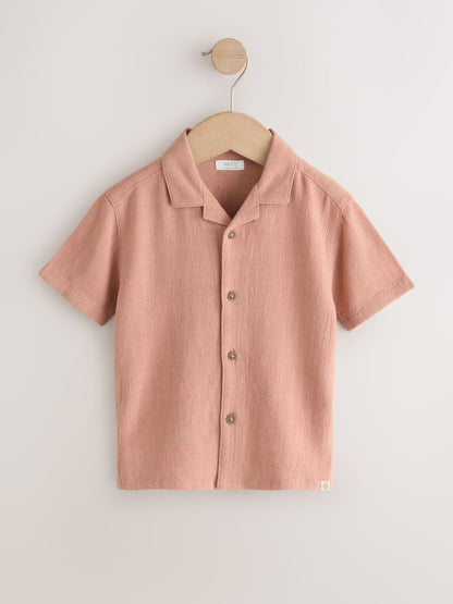 Dsiney Kidz - Rust Brown Short Sleeves Linen Blend Revere Collar Shirt (3mths-7yrs) image 6