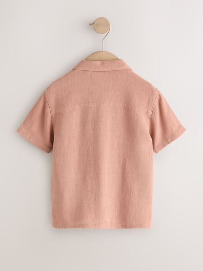 Dsiney Kidz - Rust Brown Short Sleeves Linen Blend Revere Collar Shirt (3mths-7yrs) image 7