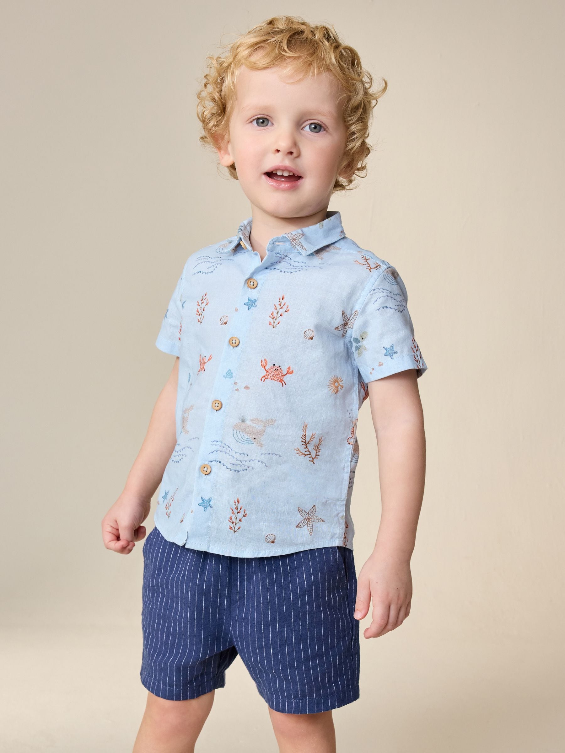 Dsiney Kidz - Light Blue Sea All Over Print Short Sleeve Shirt (3mths-7yrs) image 1