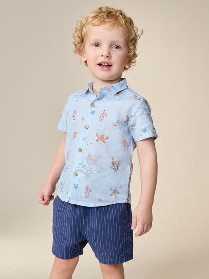 Dsiney Kidz - Light Blue Sea All Over Print Short Sleeve Shirt (3mths-7yrs) image 1
