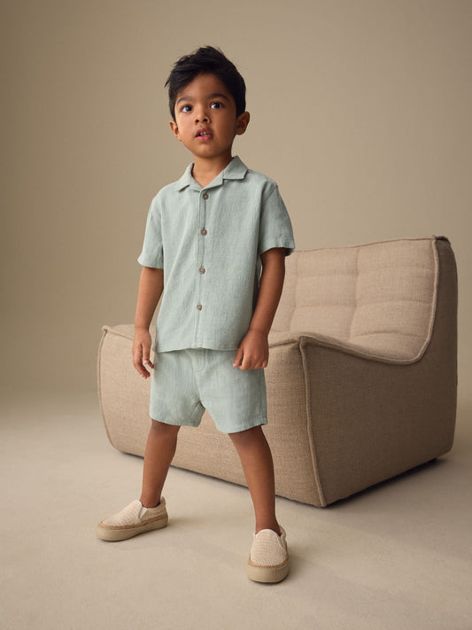 Light Green Short Sleeve Revere Collar Shirt & Shorts Set (3mths-10yrs) image 1