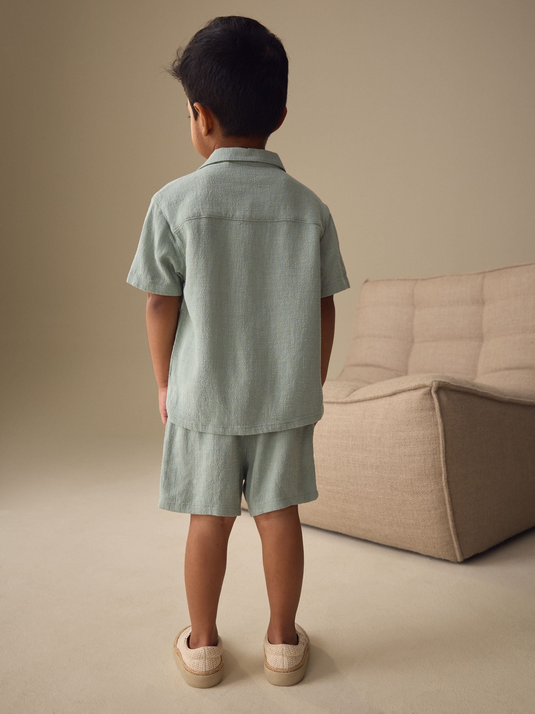 Light Green Short Sleeve Revere Collar Shirt & Shorts Set (3mths-10yrs) image 3