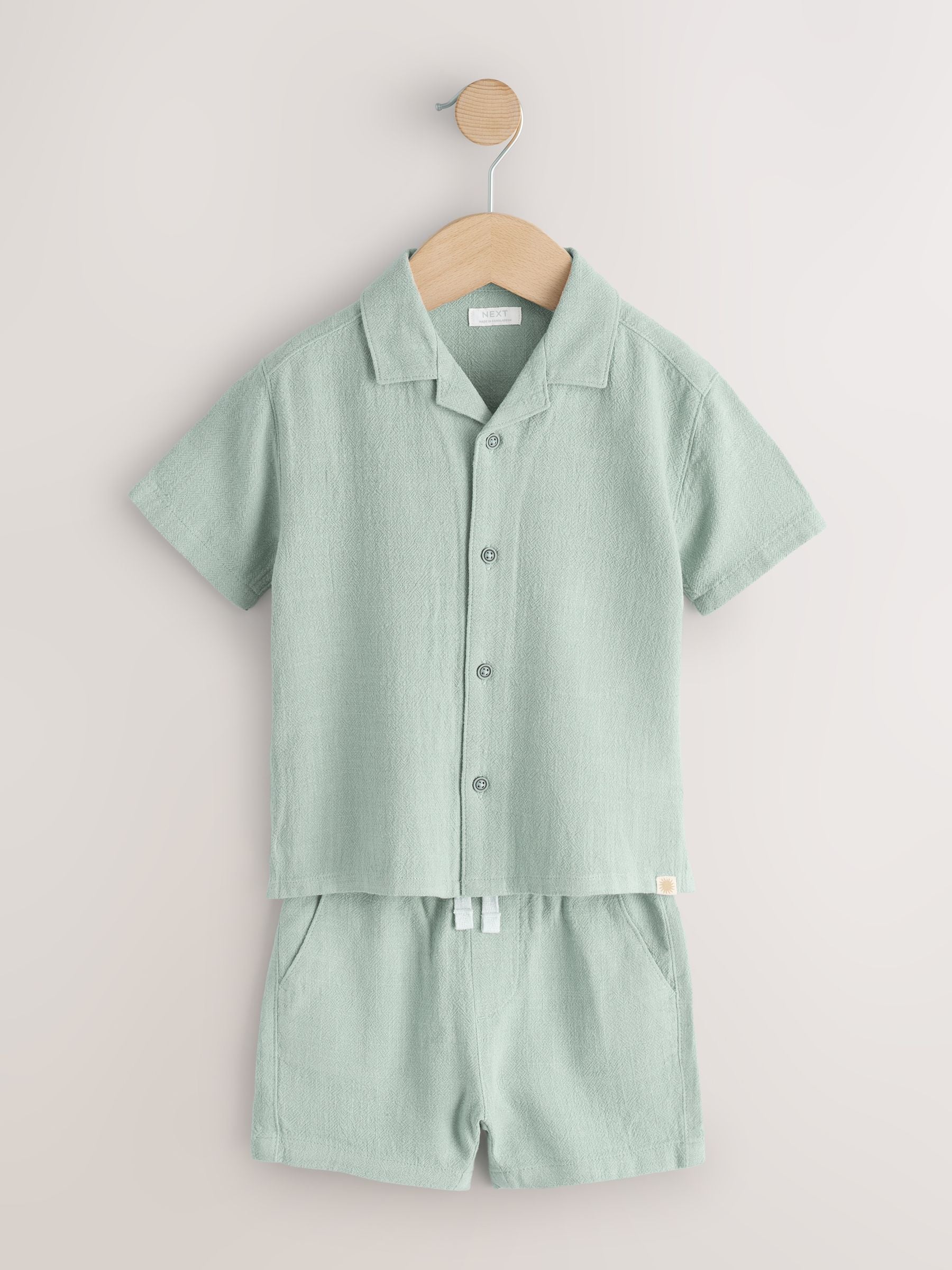 Light Green Short Sleeve Revere Collar Shirt & Shorts Set (3mths-10yrs) image 5