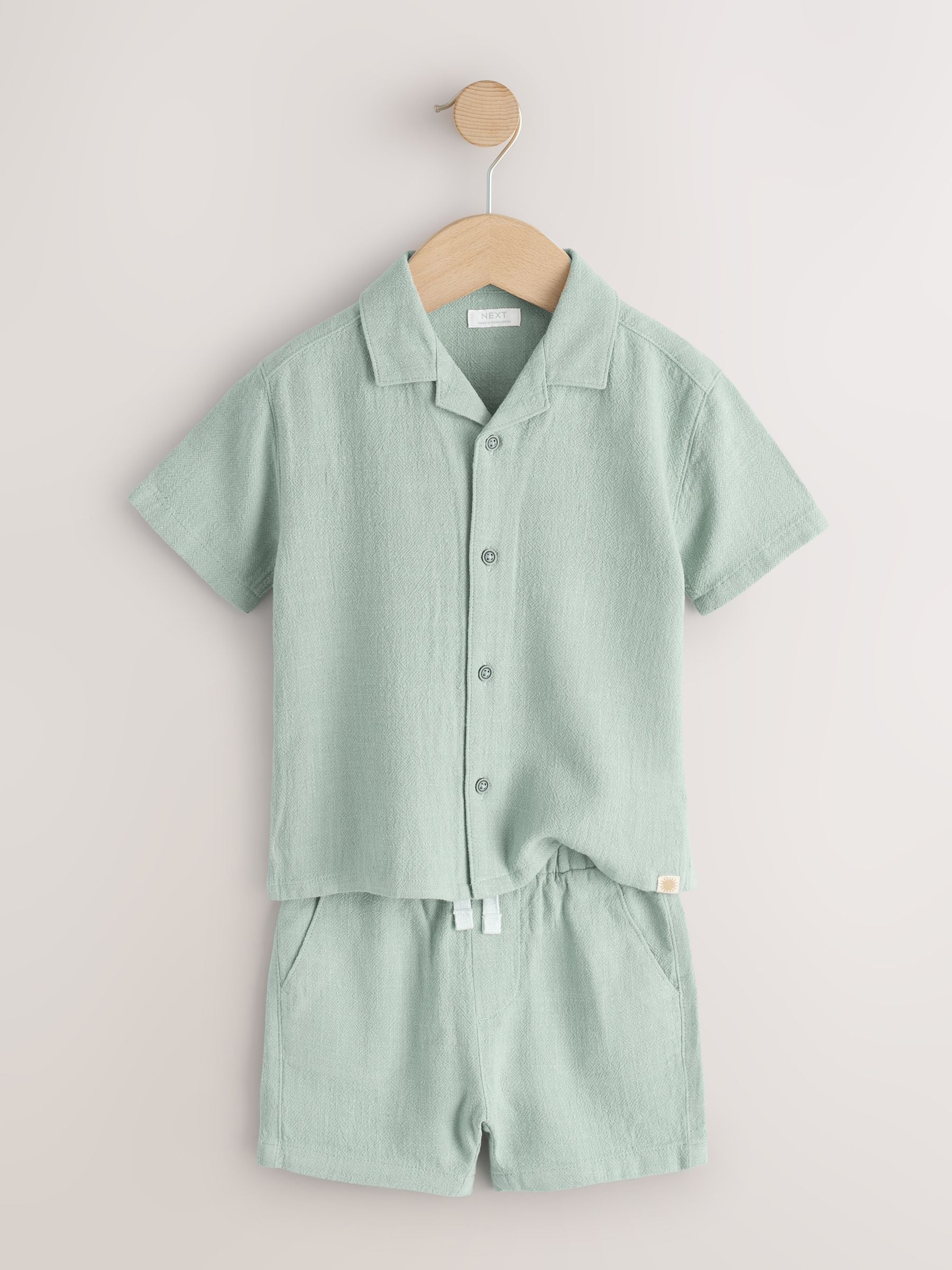 Light Green Short Sleeve Revere Collar Shirt & Shorts Set (3mths-10yrs) image 6