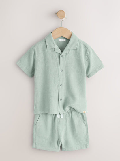 Light Green Short Sleeve Revere Collar Shirt & Shorts Set (3mths-10yrs) image 6