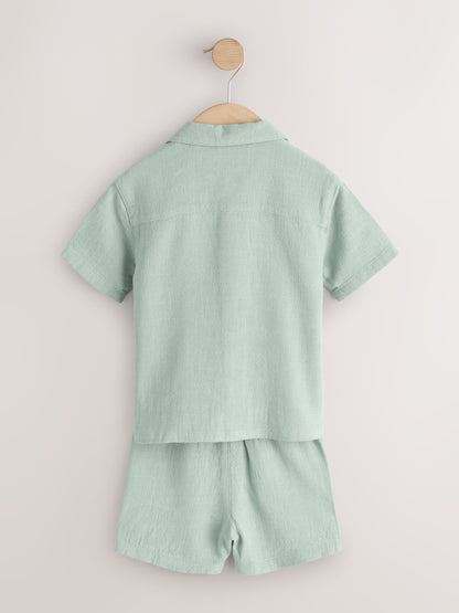 Light Green Short Sleeve Revere Collar Shirt & Shorts Set (3mths-10yrs) image 7