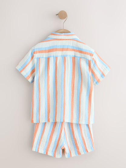 Blue/Orange Stripe Short Sleeve Double Cloth Shirt & Shorts Set (3mths-10yrs) image 10