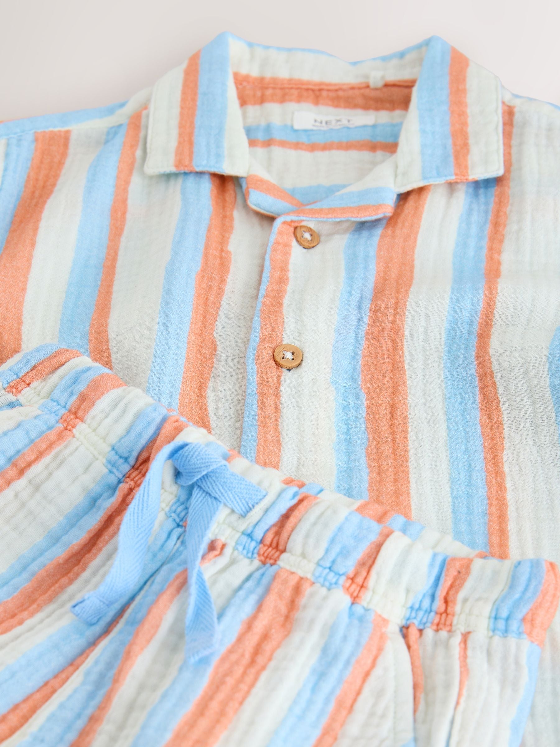 Blue/Orange Stripe Short Sleeve Double Cloth Shirt & Shorts Set (3mths-10yrs) image 12