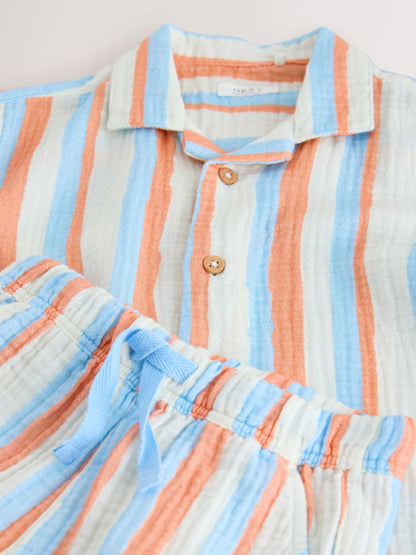Blue/Orange Stripe Short Sleeve Double Cloth Shirt & Shorts Set (3mths-10yrs) image 12