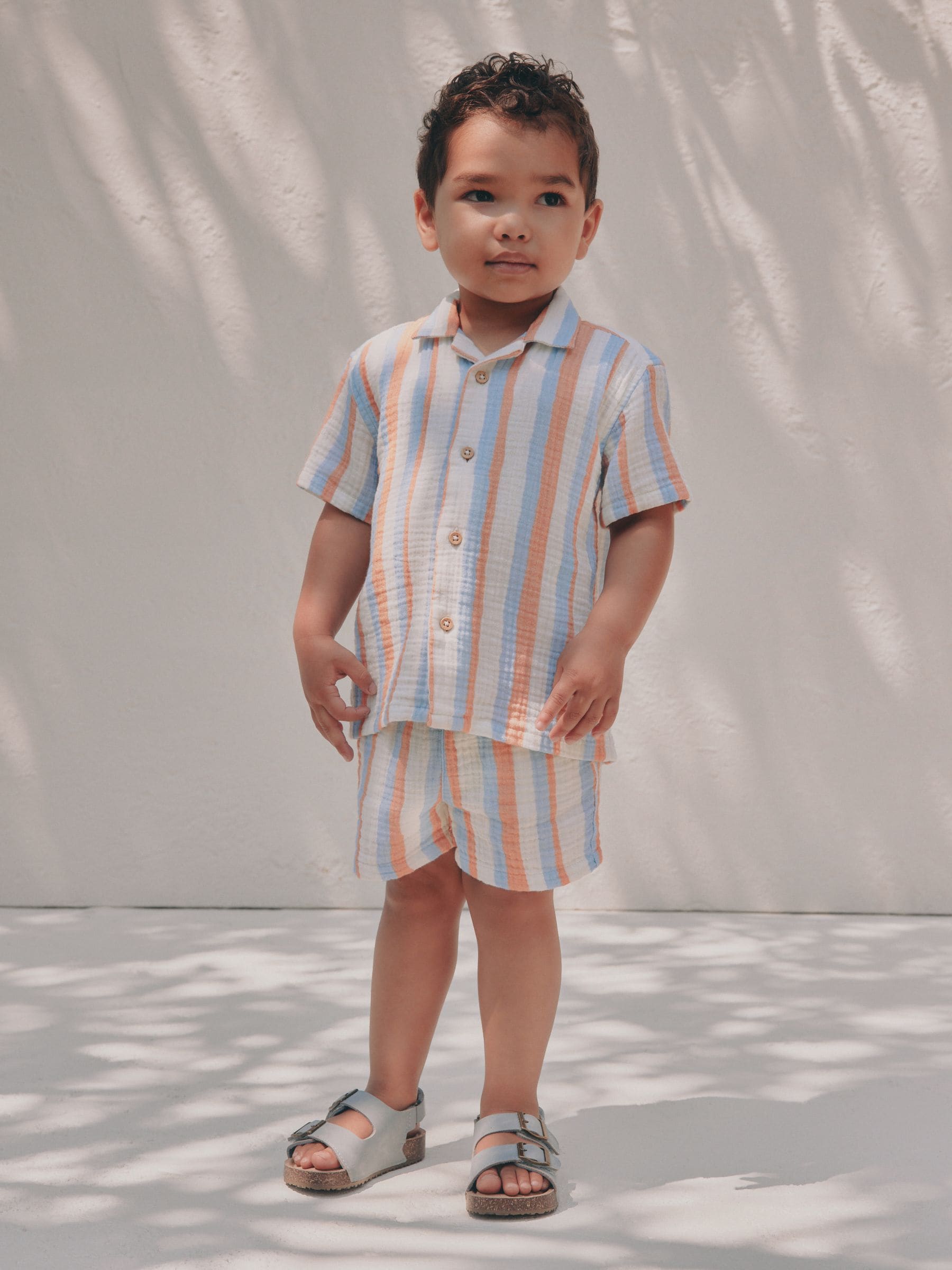 Blue/Orange Stripe Short Sleeve Double Cloth Shirt & Shorts Set (3mths-10yrs) image 2